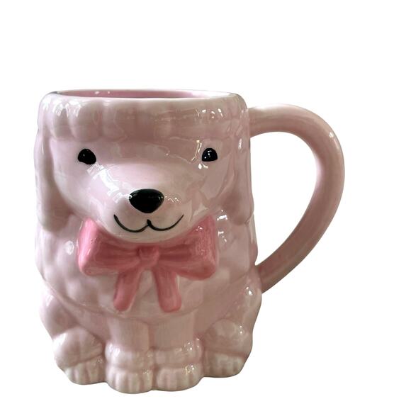 Hand Painted Pink Poodle With Pink Bow Coffee Mug Tea Cup Ceramic New - Picture 1 of 10